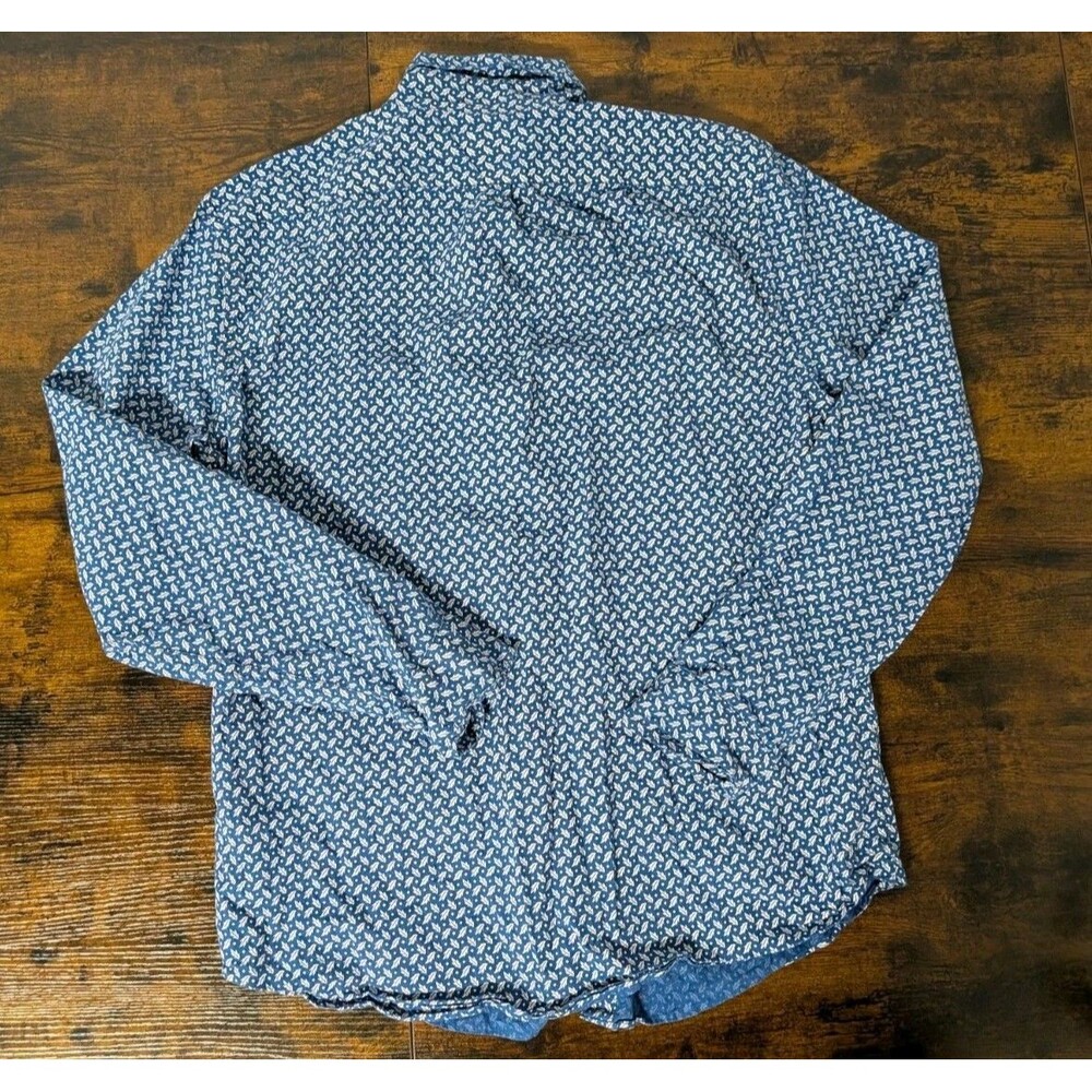 J. Crew Secret Wash Shirting‎ Shirt Floral Leaf Pattern Large Blue Mens Preppy - Picture 3 of 10